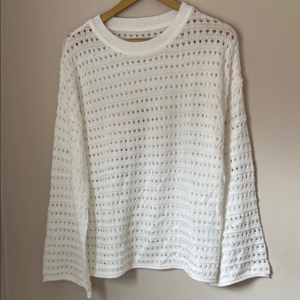 White Boxy Ribbed Sweatshirt